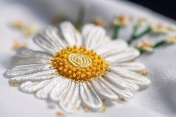Beautiful embroidered flower, macro, closeup, Generative AI
