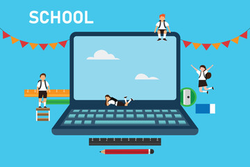 E-learning for primary school students 2d vector illustration concept for banner, website, illustration, landing page, flyer, etc.