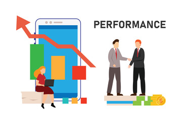 business people team working on monitor graph 2d vector illustration concept for banner, website, illustration, landing page, flyer, etc.