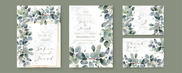 wedding invitation template with romantic dried floral and leaves decoration
