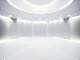 empty white big open industrial hall 3d render illustration - obrazy, fototapety, plakaty