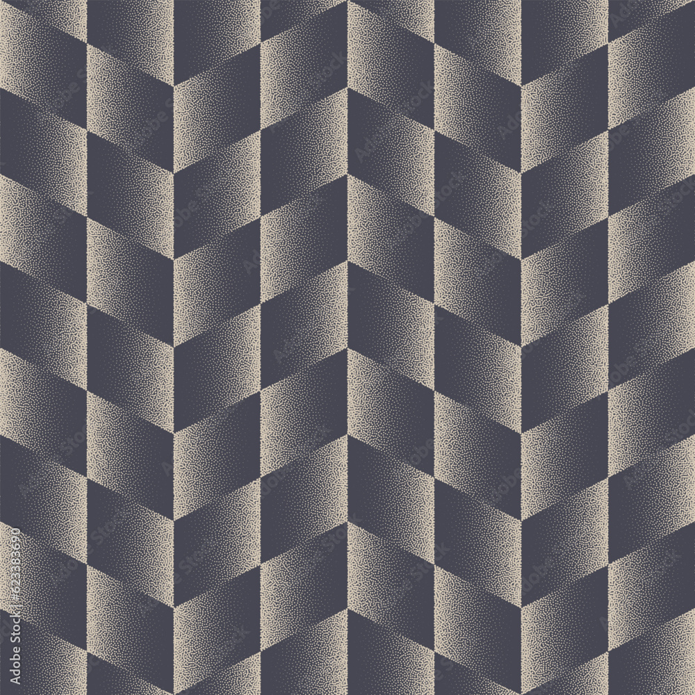Poster checkered parallelogram mod seamless pattern vector dotwork abstract background. chequered chevron e
