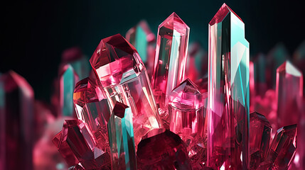 Amazing bright and shiny Burmese Tourmaline crystal cluster background. Jewel mineral detailed macro. Generative AI
