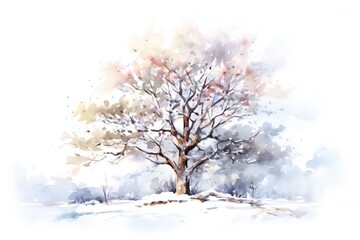 Obraz na płótnie Canvas Watercolor snowy tree on white background Generative AI