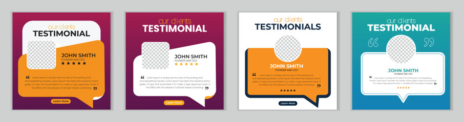 Client testimonials or customer feedback social media post web banner template.
Customer feedback testimonial bundle social media post web banner template.