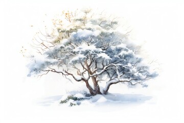 Fototapeta na wymiar Watercolor snowy tree on white background Generative AI