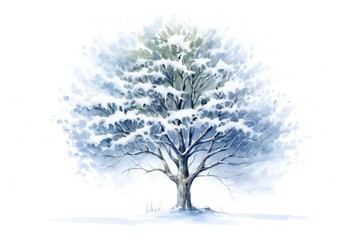 Obraz na płótnie Canvas Watercolor snowy tree on white background Generative AI