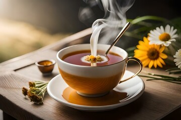 cup of tea with flowers