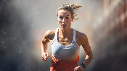 Obraz premium Portrait of a woman during a race, portrait competition, close up, action photo
