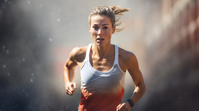 Portrait of a woman during a race, portrait competition, close up, action photo