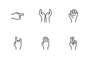 Hand gestures line icons set, outline vector symbol collection, linear style pictogram pack.