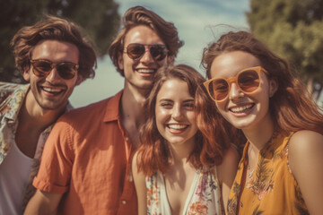 Fototapeta premium Group of young friends happily wearing summer clothes.
