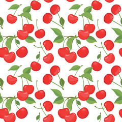 Seamless pattern with cherry on a white background. Flat style vector illustration for summer stylish design, wallpapers, packaging, textiles, fabrics.