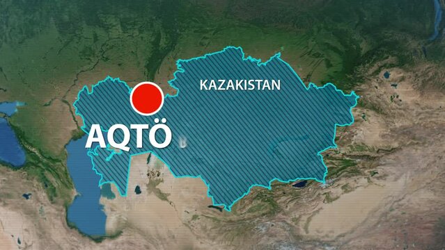 Designation of the borders country of Kazakhstan on the map and the mark of the location of the city of Aqtobe