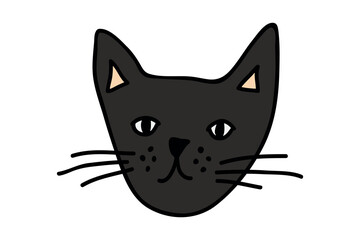 Hand drawn cat muzzle clipart. Cute pet face doodle