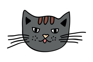 Hand drawn cat muzzle clipart. Cute pet face doodle