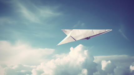 Fototapeta na wymiar A paper airplane soaring into the sky Generative AI