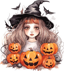 Watercolor Illustration Halloween Witch.GenerativeAI.