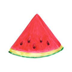 Hand drawn watercolor watermelon slice. Illustration isolated on white. Can be used for postcard, label, banner and other printed products.