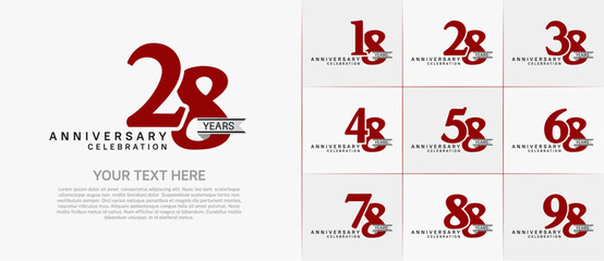set of anniversary logo with red number and silver ribbon can be use for celebration