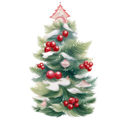 Single big christmas tree with red ball illustration