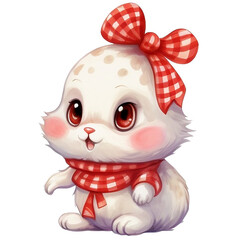 Obraz premium Single cute smile bunny with red scarf