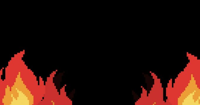 Pixel art fire. Fire for video game, pixel flame. Video footage, cartoon animation. 