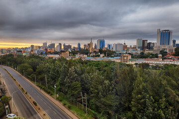Fototapeta na wymiar The sun rises of the city of Nairobi, Kenya