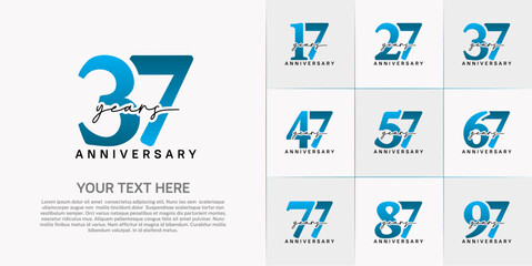 set of anniversary logo with blue number and black handwriting text can be use for celebration