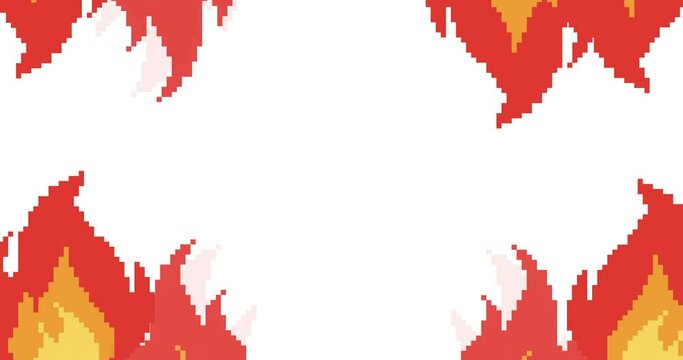 Pixel art fire. Fire for video game, pixel flame. Video footage, cartoon animation. 