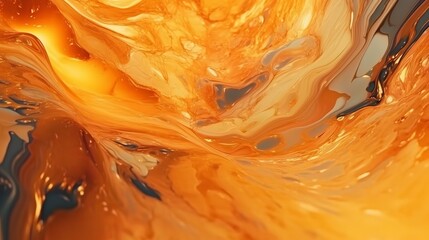 Abstract golden orange background. Flashes in the sun, liquid fire. Flowing lava colors paint Generative AI