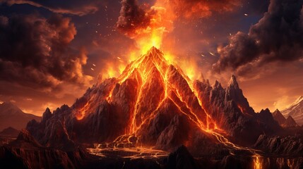 eruption of the volcano with molten lava Generative AI