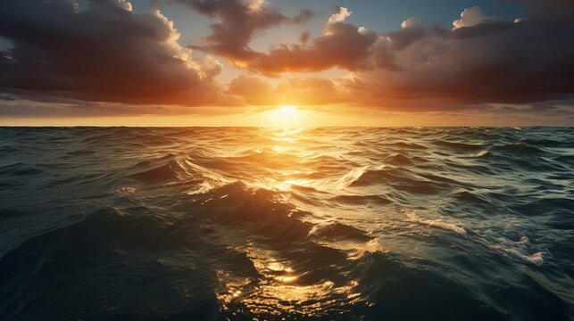 Rays of light after rain storm, seascape with sun reflections on water surface Generative AI