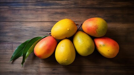 Some mango on wooded board Generative AI