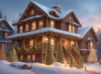 Fototapeta premium Decorated houses for Christmas. Ai generated