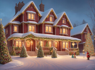 Fototapeta premium Decorated houses for Christmas. Ai generated