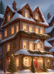 Fototapeta premium Decorated houses for Christmas. Ai generated
