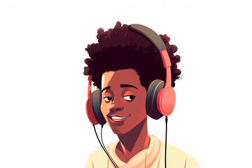 pop art comic book retro vintage style man listen music in headphones profile portrait