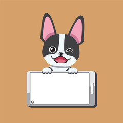 Cartoon character boston terrier dog and smartphone for design.