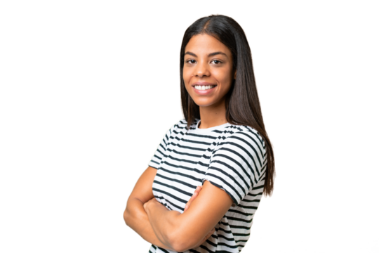 Young African american woman over isolated background with arms crossed and looking forward