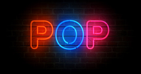 Pop disco music neon light 3d illustration