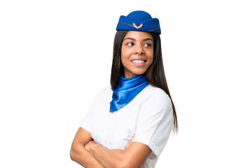 Airplane stewardess African american woman over isolated background with arms crossed and happy