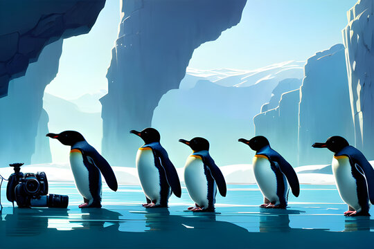 a photographer filming a group of penguins. Generative AI 