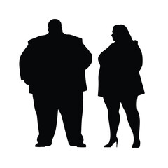 Silhouette image of fat man and woman, overweight concept, vector illustrations isolated