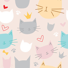 seamless pattern of cat head face cute , vector illustration
