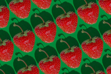 Strawberry pattern. Berry background. Red food. Harvest summer berries top view. Bright concept.
