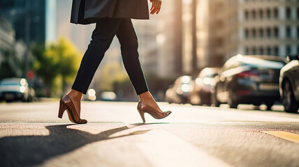 Fototapeta na wymiar Businesswoman walking across a road on his foot