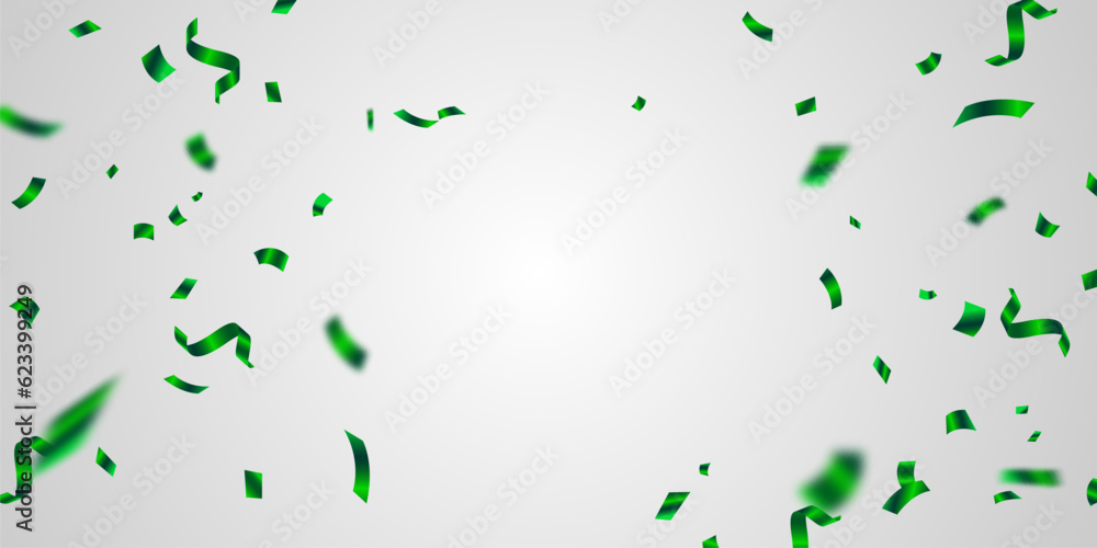 Wall mural green confetti and zigzag ribbon falling from above streamers, tinsel vector
