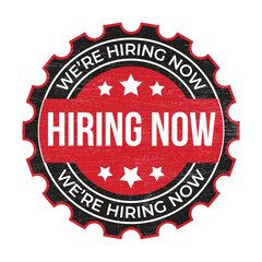 We Are Hiring Now Label, Badge, Rubber Stamp, Hiring Now Emblem, Now Hiring Vector Illustration With Grunge Texture