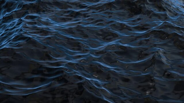 Slow motion close up of disturbed blue dark ocean water waves surface